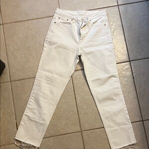 Topshop Cream Straight-Leg Jeans